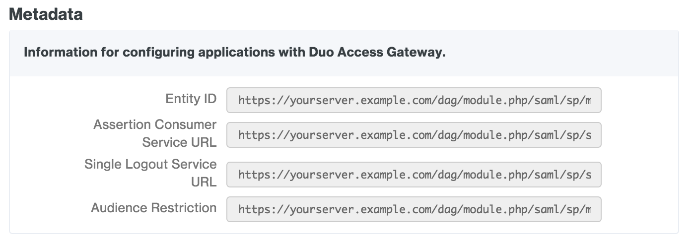 Duo Access Gateway SAML IdP Metadata