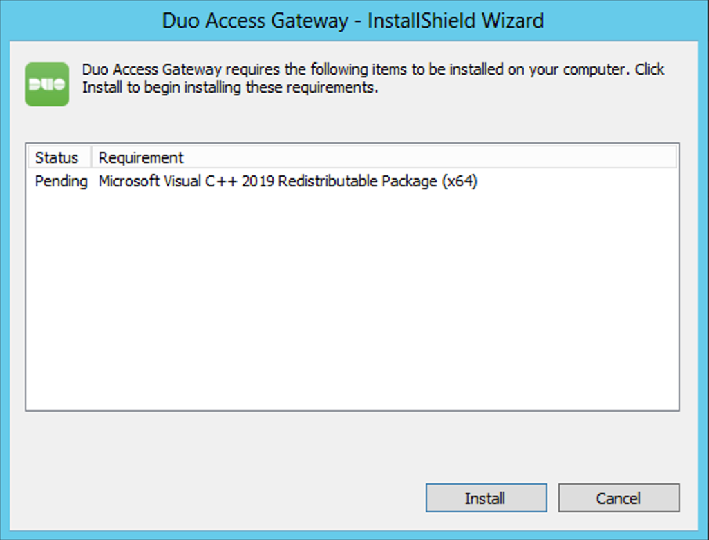 Duo Access Gateway Installation - Visual Studio C++ Redistributable