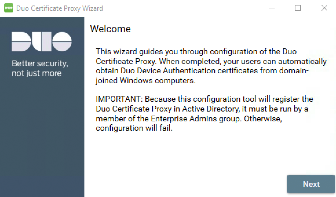 Duo Certificate Proxy Installer - Welcome