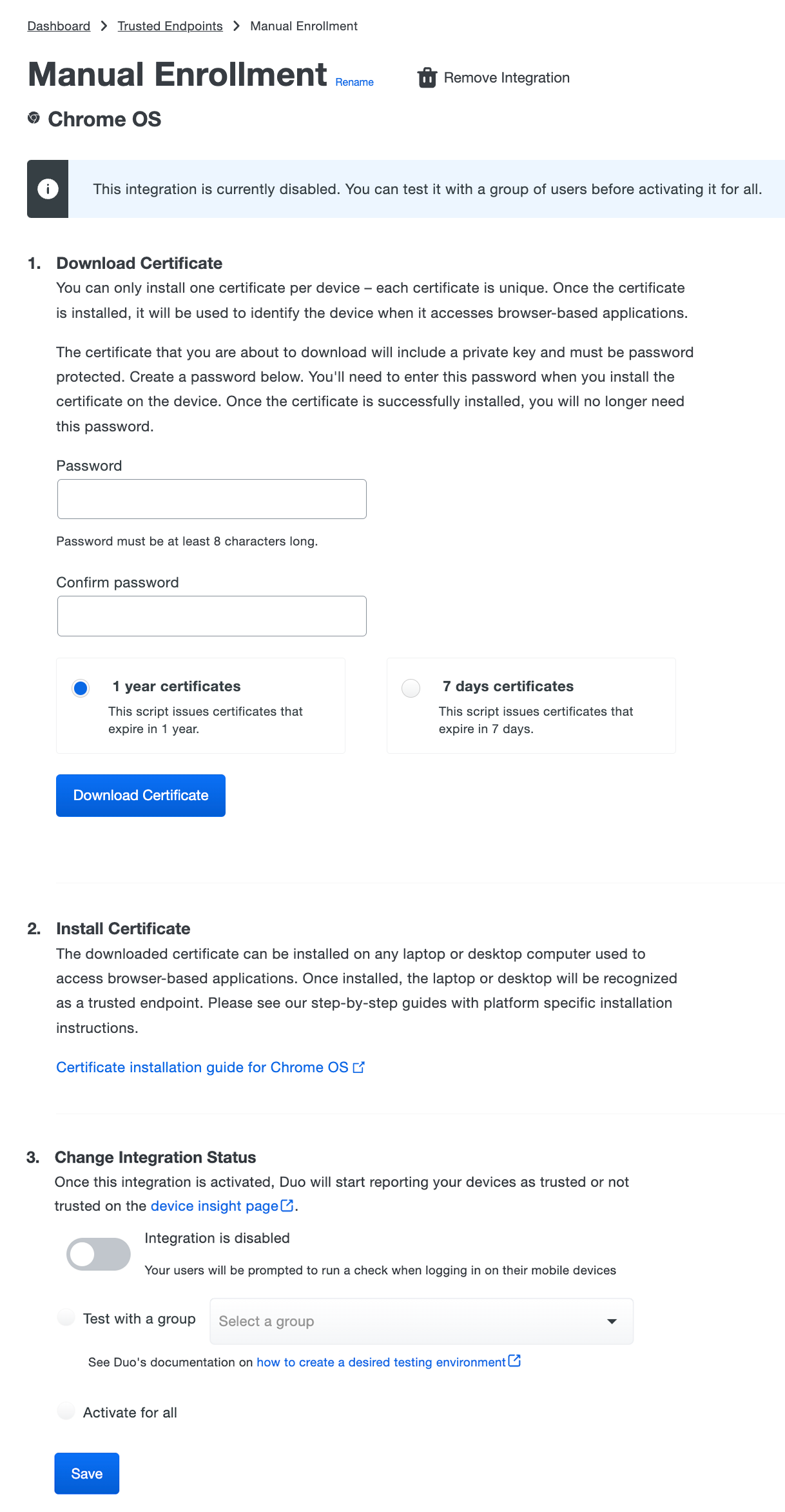 Certificate Download from Duo Admin Panel