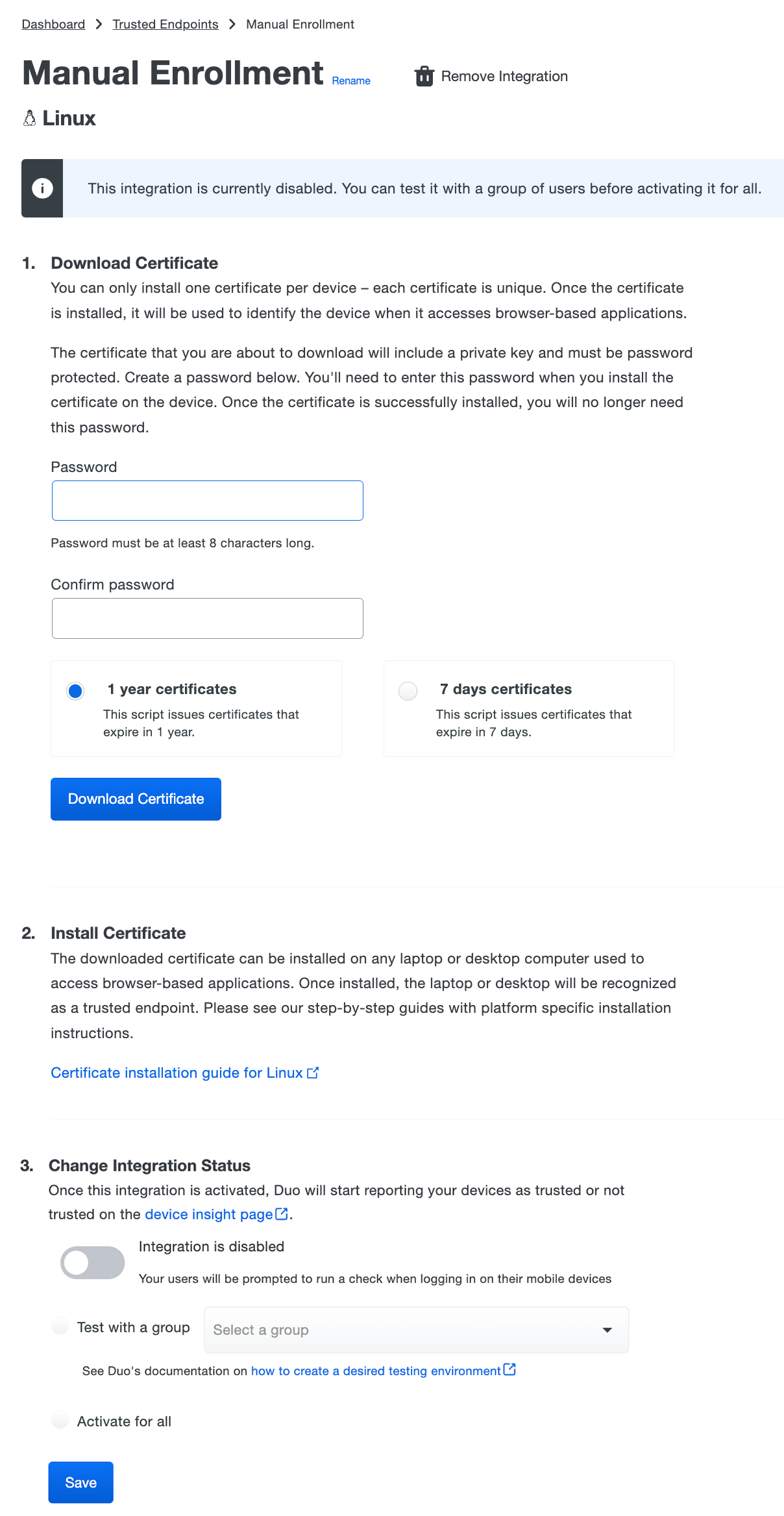 Certificate Download from Duo Admin Panel
