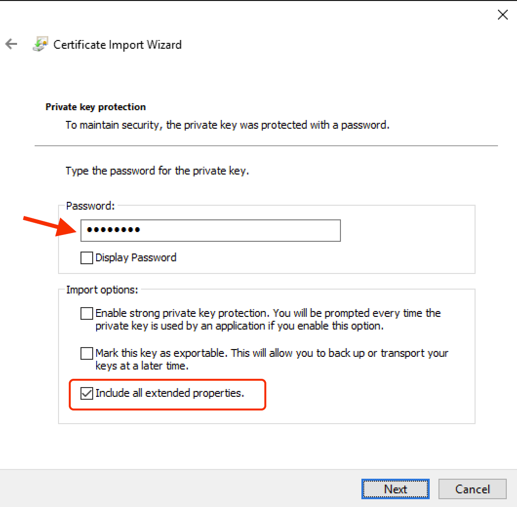 Windows Certificate Import Wizard - Step 3
