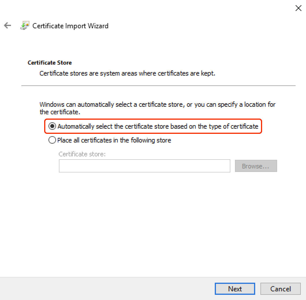 Windows Certificate Import Wizard - Step 4