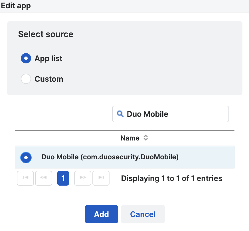 Add Duo Mobile to Sophos Mobile App Group